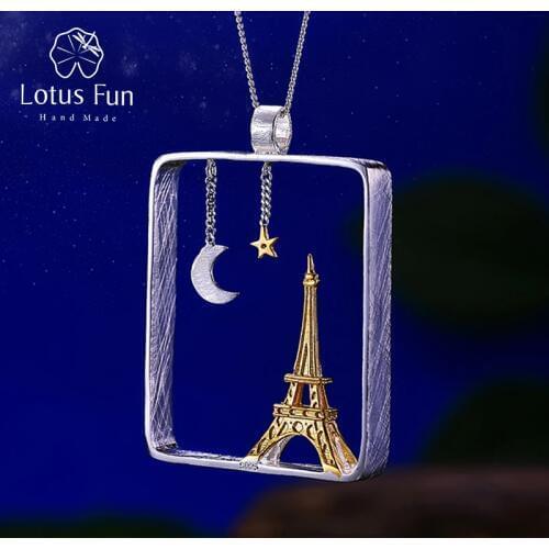 Lotus Fun Real 925 Sterling Silver Handmade Fine Jewelry Eiffel Tower Design Pendant without Necklace Acessorios for Women