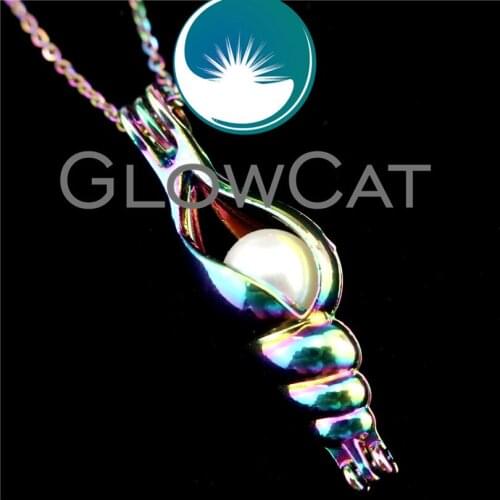 GLOWCAT R-C446 Rainbow Color Sea Conch Beads Cage Pendant Perfume Diffuser Aromatherapy Pearl Cage Locket Necklace