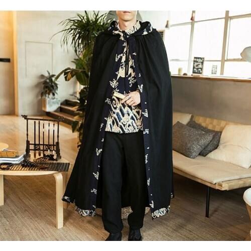 Cotton&linen black paladins kung fu wushu cape Retro men clothing coat hanfu windbreaker cosplay cloak hooded