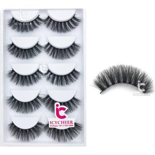 ICYCHEER 5 Pairs/lot Handmade Real Mink Fur false Eyelash 3D Strip Thick Fake Faux eyelashes Makeup Beauty False Eyelashes