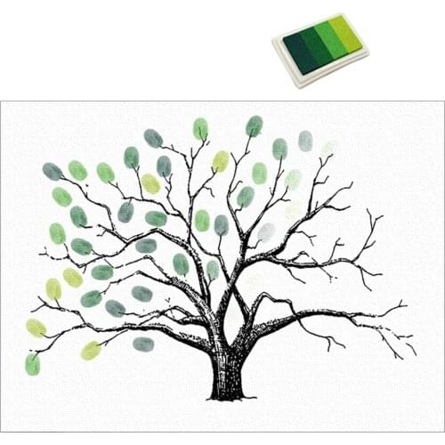 Personalized Self-adhesive Fingerprints Painting Party Guest Signature Tree home Decor Canvas with Ink Pad for Wedding Party
