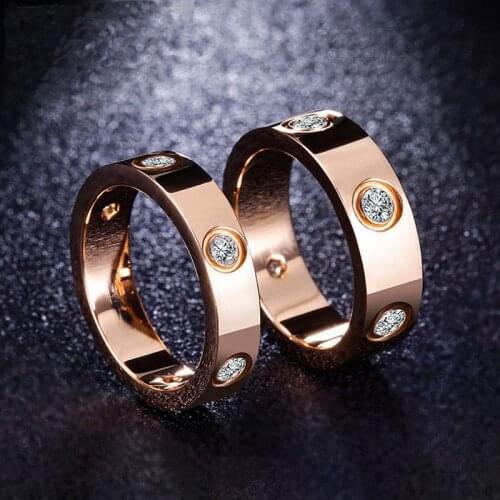 Narrow And Wide Style Fashion Rose Gold Stainless Steel Ring With Rhinestone Stone For Girl Women Men Couple In Wedding Jewelry