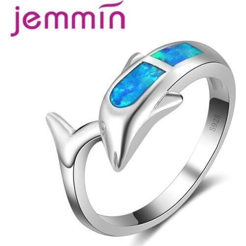 Exquisite Lovely Animal Ring 925 Sterling Silver Loop Inlaid Fashion Opal Stone Dolphin Shape Best Gift Hot Sell