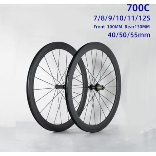 Carbon knife Wheelset 40 50 55mm carbon fiber Bicycle Wheels 7-12 speed opening vacuum fat ring road bike 700C wheelS
