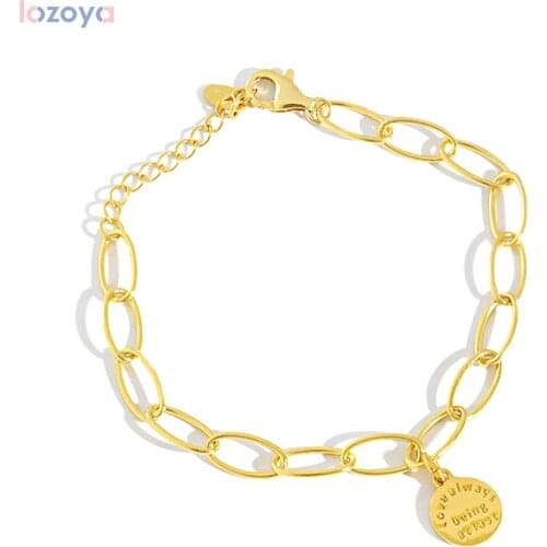 LOZOYA New 925 Sterling Silver Gold Wedding Party Coins Pendant HorosCope Chain Bracelet Women Fashion Luxury Jewelry