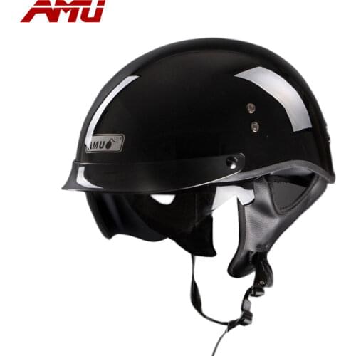 AMU Motorcycle DOT ECE Retro Fiberglass / ABS Helmet Moto Helmet Scooter Vintage Half Face Motorbike Crash Moto Casco Moto