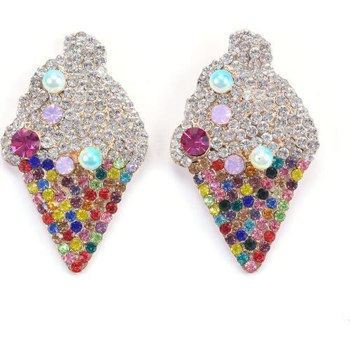 2019 New ZA Earrings Jewelry Women Full Crystal Rhinestone Ice Cream Earrings Female Boho Ethnic Beach Party Long Earrings