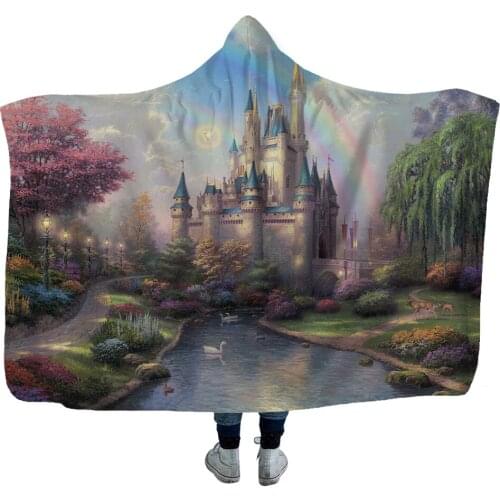 Custom 3D Printed Mystic Castle Blanket Hooded Sherpa Fleece Wearable Plush On Bed Sofa Thick Warm Bedding Dropship