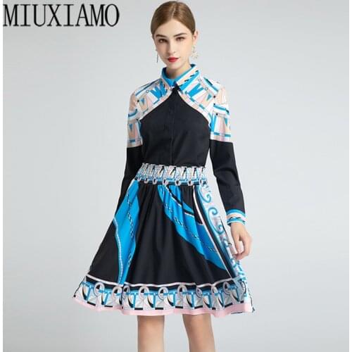 MIUXIMAO 2020 Fall Dress Newest Cute Print Flower Elegant Long Sleeve Casual Dress Women Vestidos