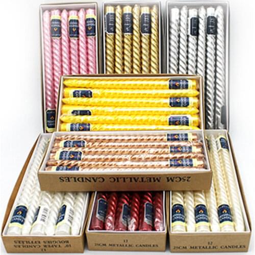 European Long Rod Art Paraffin Wax Stick-shaped Threaded Candle Multi-color Wedding Birthday Party Smokeless for Candlestick