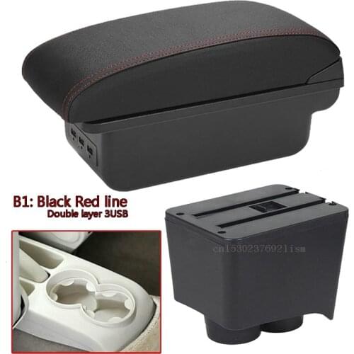 For Volkswagen VW Polo 9N 2002-2009 Armrest Box Central Store content Storage Box Center Console Leather Cup Holder Dual Layer