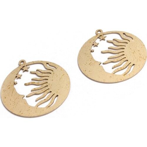 6pcs New Charms Sun Moon & Stars Charm Pendant Raw Brass Charm For DIY Earrings Jewelry Findings Making 30x32mm