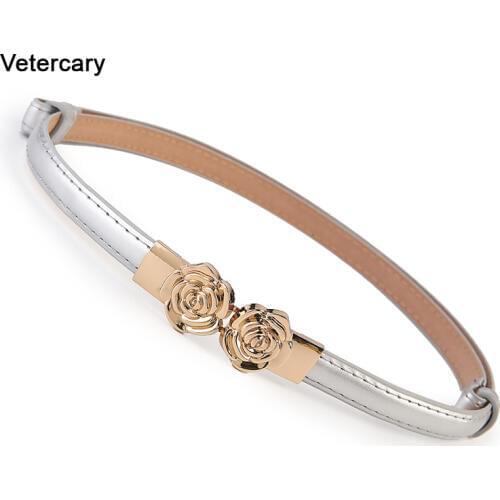 New Fashion Thin Belts For Women gold rose Flower buckle Hasp Woman white PU Patent Leather waistband dress adjust wedding lady