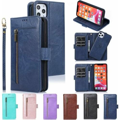 For Apple iPhone 11 Pro X XS Max XR 8 7 6S Plus Luxury Zipper Wallet PU Leather Purse Magnetic Removable Case Cover Couqes Etuis