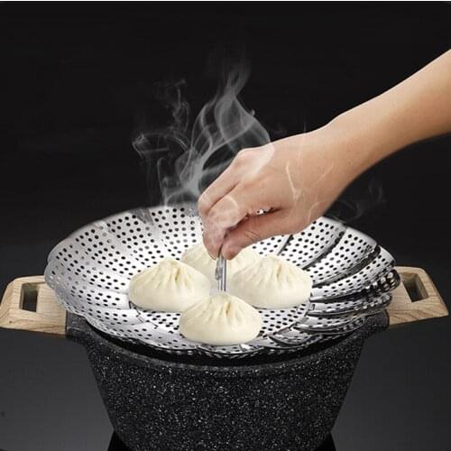 Folding Steaming Tray Stainless Steel Fruit Display Basket Multi-Function Retractable Steamer Trays Kitchen Cooking Tools