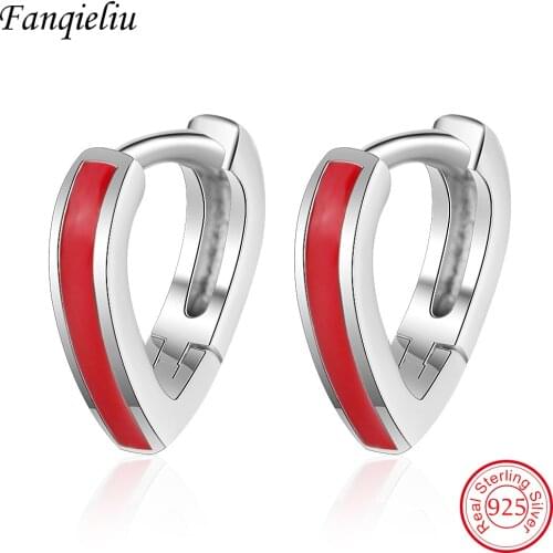 Fanqieliu Red Heart Earrings Hoops Girl Jewelry Gift Wedding Style 925 Sterling Silver Hoop Earrings For Women FQL20407