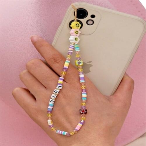 Mobile Phone chain Strap Lanyard Colorful Smile Pearl Soft Pottery Rope for Phone chain Case Hanging Cord for Women 2021 LOVE