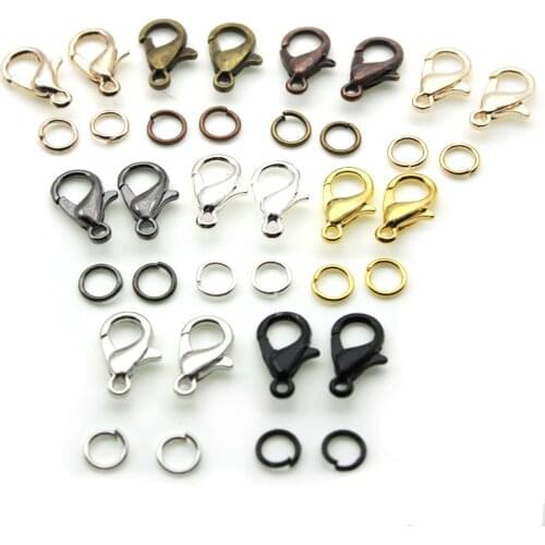 1packs Metal Lobster Clasps Hooks With Jump Rings Gold End Clasps Connectors For Jewelry Making Findings Necklace Bracelet DIY