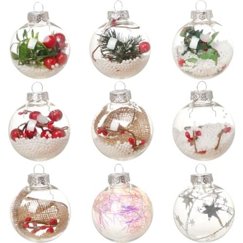 10pcs 6/8/10cm Christmas Tree Transparent Ball Decoration Plastic Clear Bauble Ornament Xmas Party Hanging Pendant Decor Gift