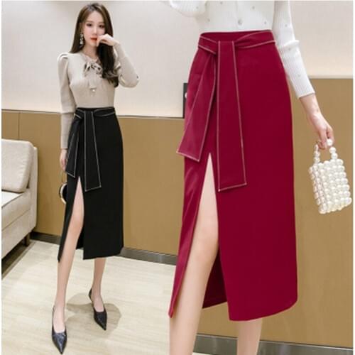 2021 Autumn and Winter High Waist Split Skirt Women Elegant Fashion Mid-length Professional Skirt Bag Hip Skirt High Quality