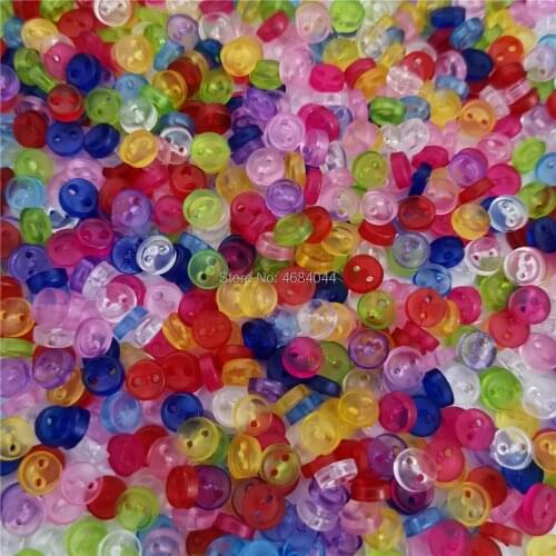 250pcs 5mm Mixed Transparent Clear Round 2 Holes Tiny Doll Clothing Buttons DIY Handmade Sewing Flatback Button Scrapbooking