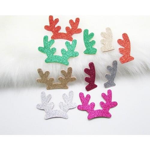 30pcs/lot 7.6*5.5cm Glitter Christmas antlers Padded Appliques For Craft Clothes Sewing Supplies DIY Hair Clip Accessories
