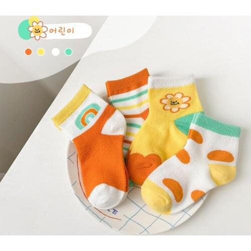 4 Pairs/Set Childrens Socks Summer Mesh Breathable Cotton Cartoon Cherry Flower Ankle Socks Boys Girls Accessories