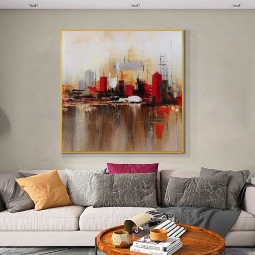 Abstract Building Painting 100% Handmade Oil Painting On Canvas Abstract Hand Painted Wall Art For Bedroom House Decoration