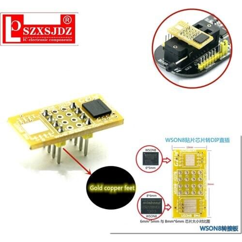QFN8 to DIP8 Adapter adaptador programmer WSON8 DFN8 MLF8 QFN8 to DIP8 socket for 25xxx 8x6mm 6x5mm wson8 spi8 adapter socket
