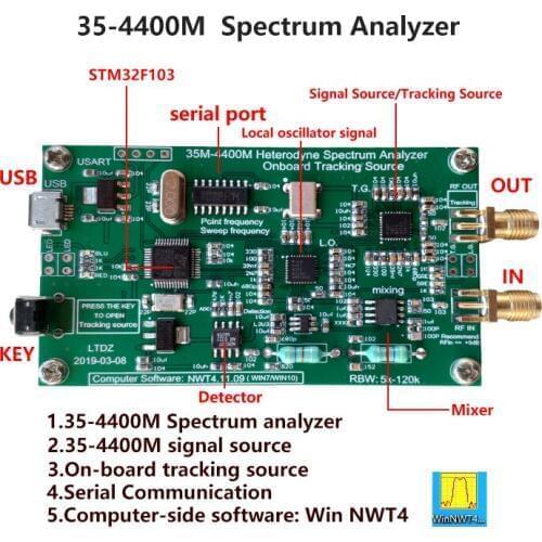 Spectrum Analyzer USB LTDZ_35-4400M_ Signal Source Analysis With Tracking Spectrum Analyzers RF Frequency Domain Analysis Tool