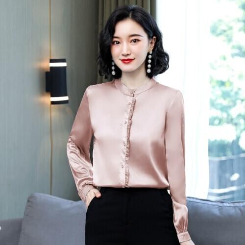 Korean Fashion Silk Women Blouses Satin Long Sleeve Shirt and Blouse Office Lady Blusas Largas Plus Size Autumn Womens Tops