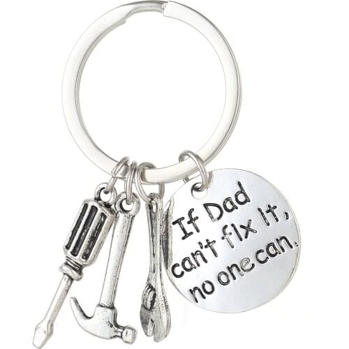Silver Color Mini Tool "if dad can not fix it" Letter Round KeyChains Fathers Day Car Keyring Father Gift Key Chain A504
