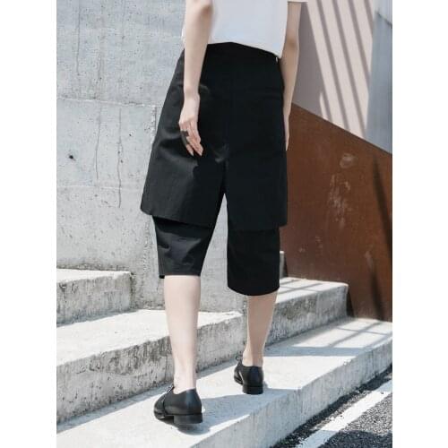 Cakucool 2020 Original designer dark wind cut rough edge neutral fake two pieces of casual cropped pants