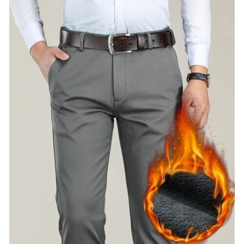 Big Size 40 42 44 Winter Men Warm Casual Pants Business Fashion Classic Style Thicken Stretch Trousers Male