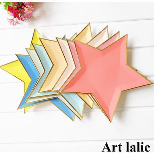 8pcs Colorful Gold Foil Star Paper Plates Party Decoration Disposable Tableware Paper Plate for Dinner Cakes Party Supplies