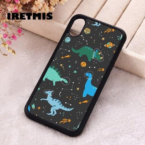 Iretmis 5 5S SE 2020 Phone Cover Case for iPhone 6 6S 7 8 Plus X Xs XR 11 12 Mini Pro Max Silicone Dinosaurs in Space in Blue