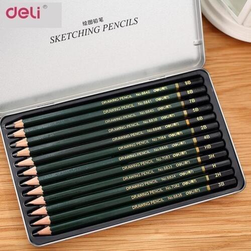 Deli 12 Pcs/box Standard Pencil 3H-9B Stationey Sketch Drawing Painting Pencil Non-toxic Pencils Office Arties Supplies 40DS949