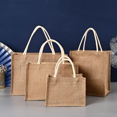 Jute Tote Bags Burlap Reusable Beach Shopping Grocery Bag with Handle Large Capacity Travel Storage Organizer for Women Girls