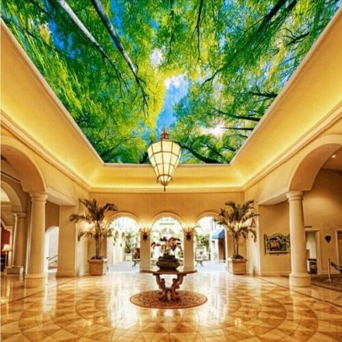 Photo wallpaper Blue sky tree ceiling mural background wall mural custom living room lobby custom studio wallpaper
