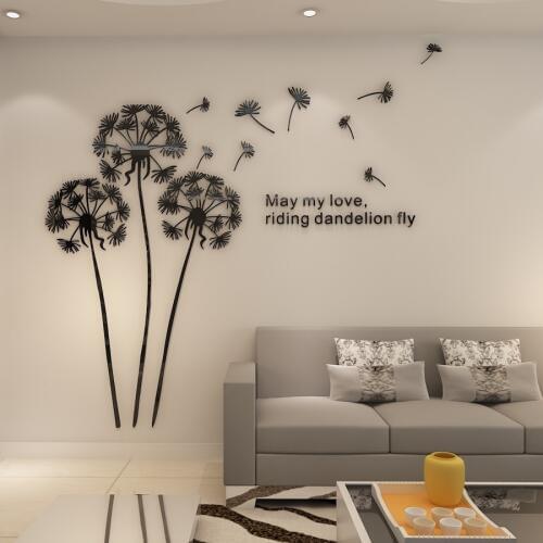 Hot Sale Dandelion 3d Wall Sticker Creative Crytsal Acrylic Stickers For Living Room Bedroom Kitchen Home Decor 2.3x2.1m Sticker