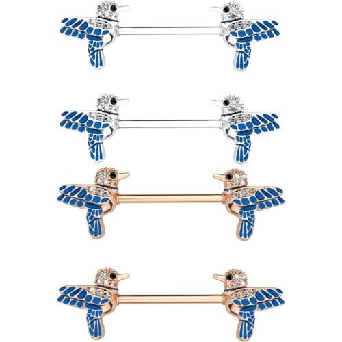 2PC New Style Stainless Steel Non Piercing Nipple Rings Bird Barbell Shield Flower Nipple Rings For Women Body Jewelry