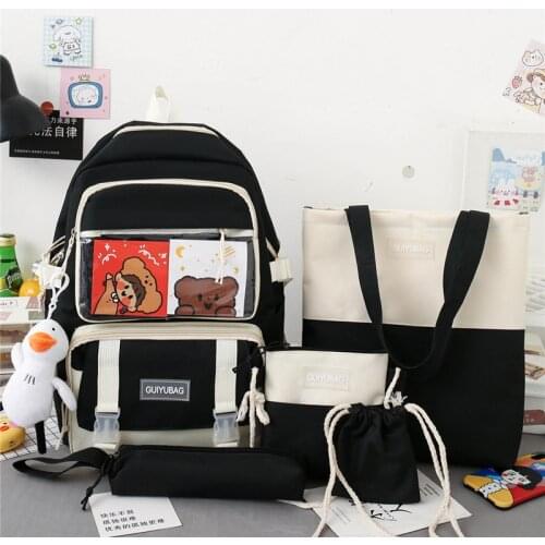 4 Piece Set High School Bag for Teenage Girls Canvas Travel Backpack Women Bookbags Teen Student School bags Bolsas Escolar 50