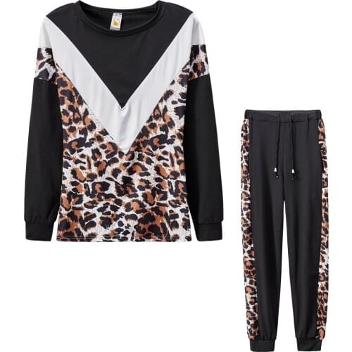 Leopard Print Fashion Two Pieces Suit Sets Female Stylish Greek Coat & Pant Sets Women Color Matching Elegant Tracksuit Women