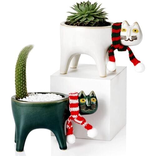 Creative Cute Cat Tail Flower Pot Ceramic Personality Cartoon Animal Simple Succulent Monkey Tail Saguaro Flower Pot Home Decor