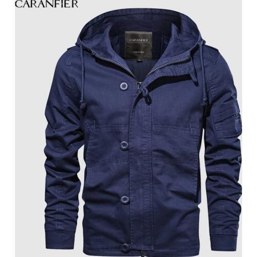 CARANFIER Brand Men Hooded Jacket Winter Cotton Bomber Coat Collar Male Casual Air Force Flight Europ Size Jacket Windbreaker