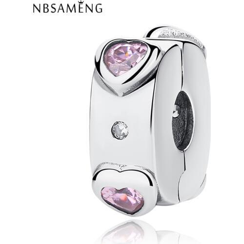 NBSAMENG 100% 925 Sterling Silver Bead Explosion of Love Clip Charms Crystal Stopper Fit Bracelets Women Diy Jewelry