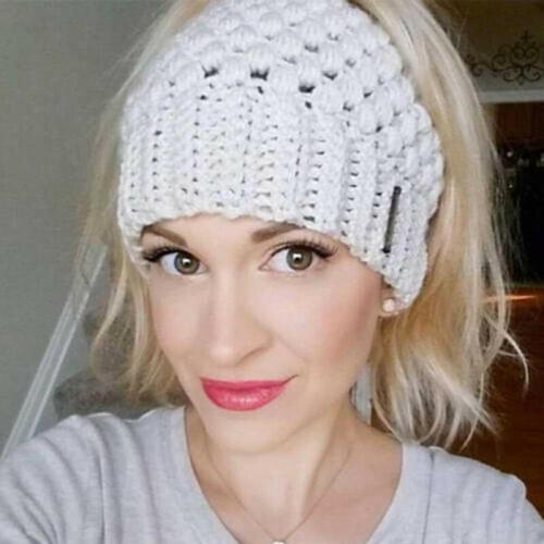 2020 New Women Beanie Caps Autumn Winter Casual Hats Solid Color Stretch Warm Knit Visor Cap With Tag Messy Bun Ponytail