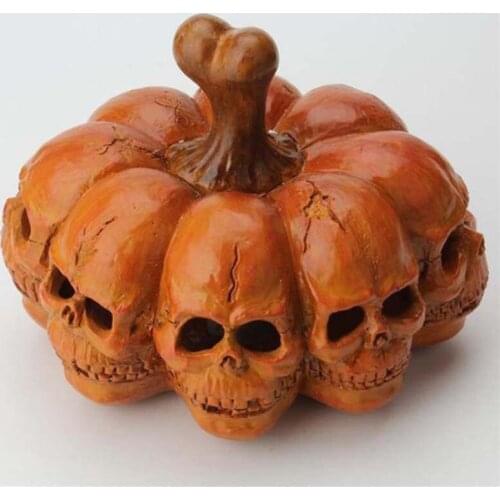 Newly Halloween Skull Light Ornament Portable Resin Pumpkin Skull Statue for Home Living Room Garden Decoration