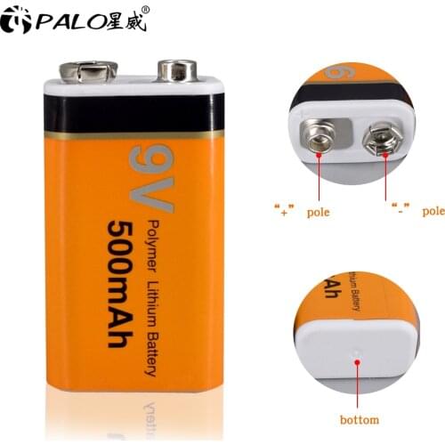PALO 9v rechargeable battery 500MAH Lithium rechargeable battery 9v 6f22 battery rechargeable for Mrophone 9v Battery