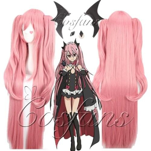 Seraph Of The End Owari no Seraph Krul Tepes Wig Pink Synthetic Cosplay Wig Double Ponytail Natural Long Straight Wig for Women